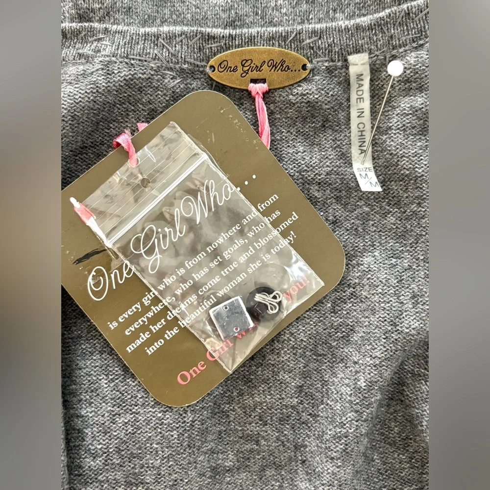 Anthropologie - One Girl Who… Embellished Cardigan NWT Gray Cotton Cashmere M